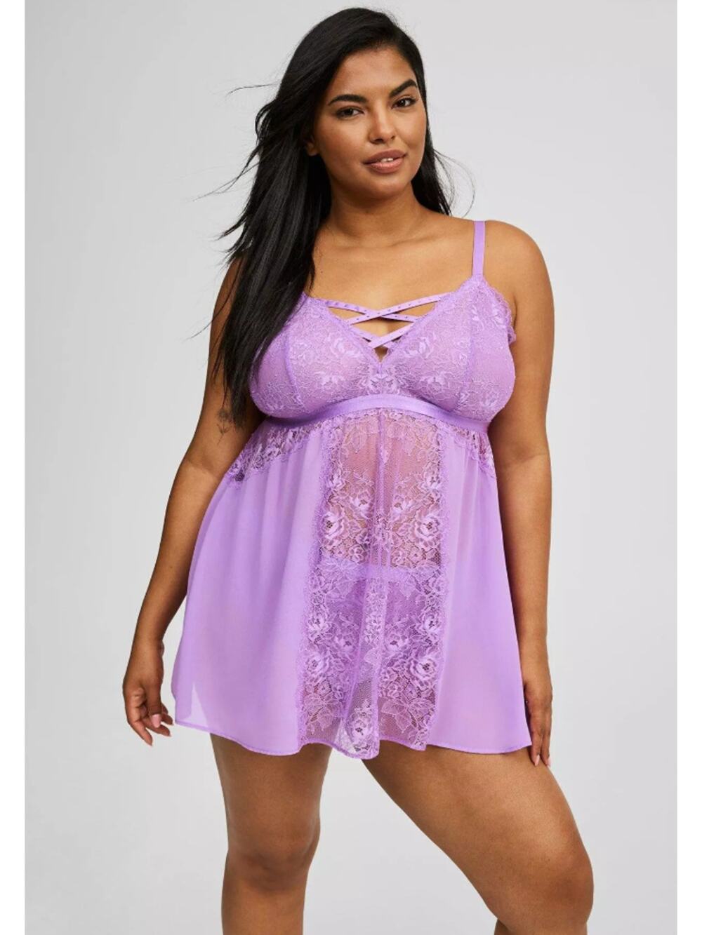 NWT Torrid Glam Lace Strappy Babydoll Lavender Sky 3X